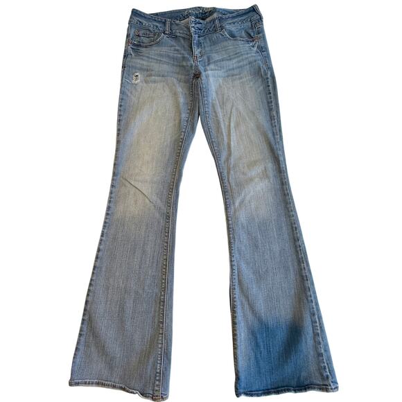 American Eagle Artist Distressed Denim Jeans Low Rise Size 10 Long Very Loved - Picture 1 of 10